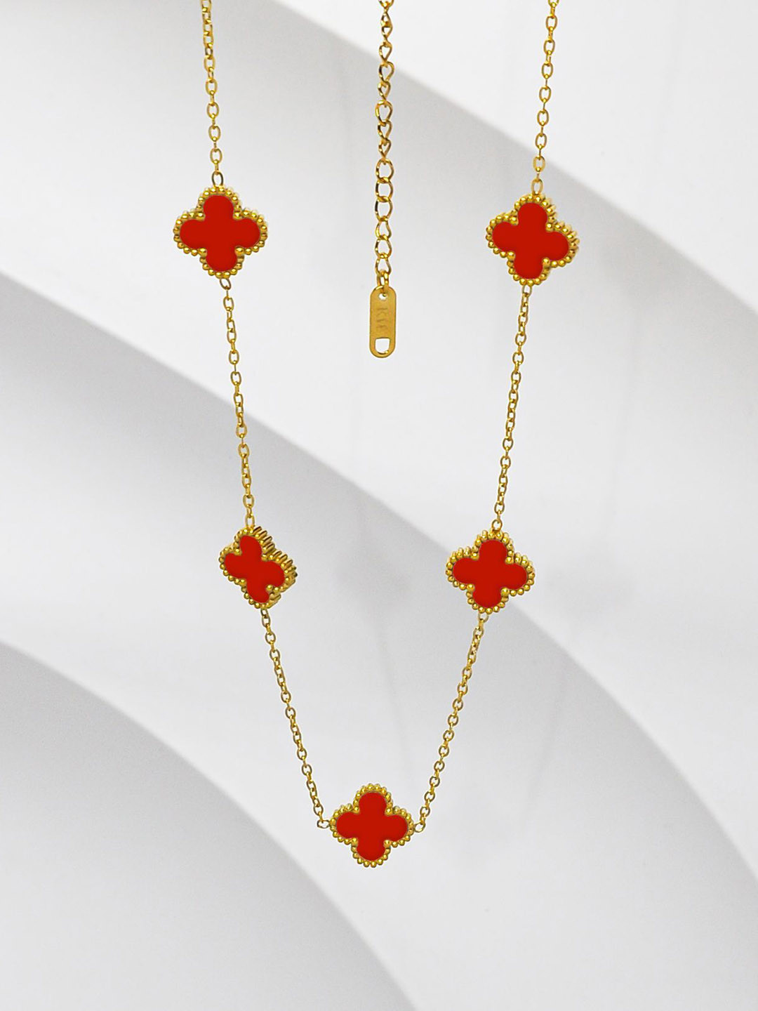 DIVASTRI Clover Stainless Steel Gold-Plated Floral Anti-Tarnish Pendants With Chains