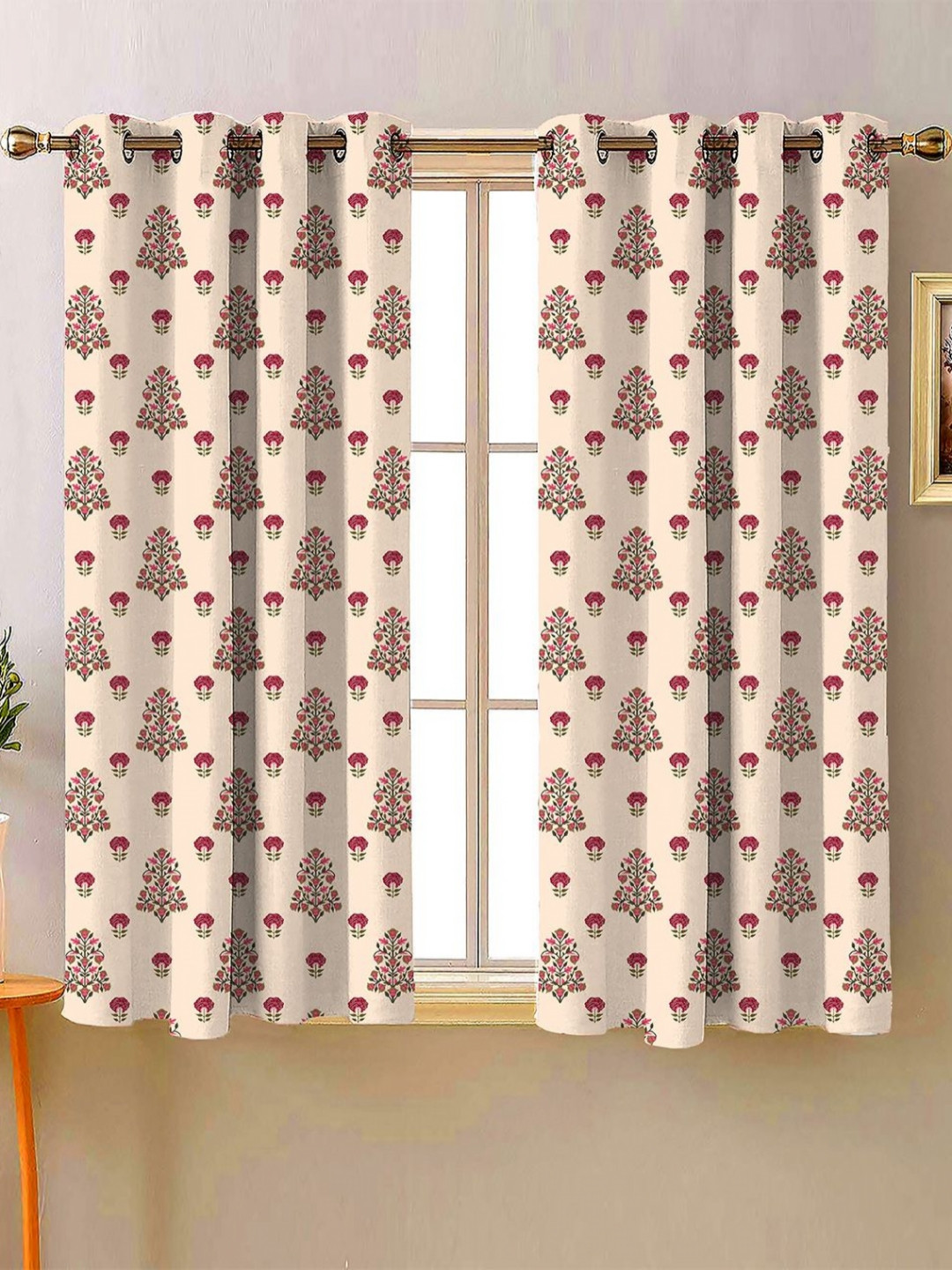 Steve & Anderson Indian Motifs Maroon & Pink 2 Pieces Black Out Window Curtains (5 Feet)