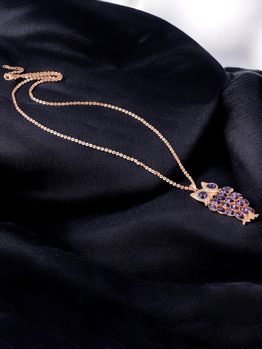 Mahi Rose Gold-Plated Owl-Shaped Pendants with Chains