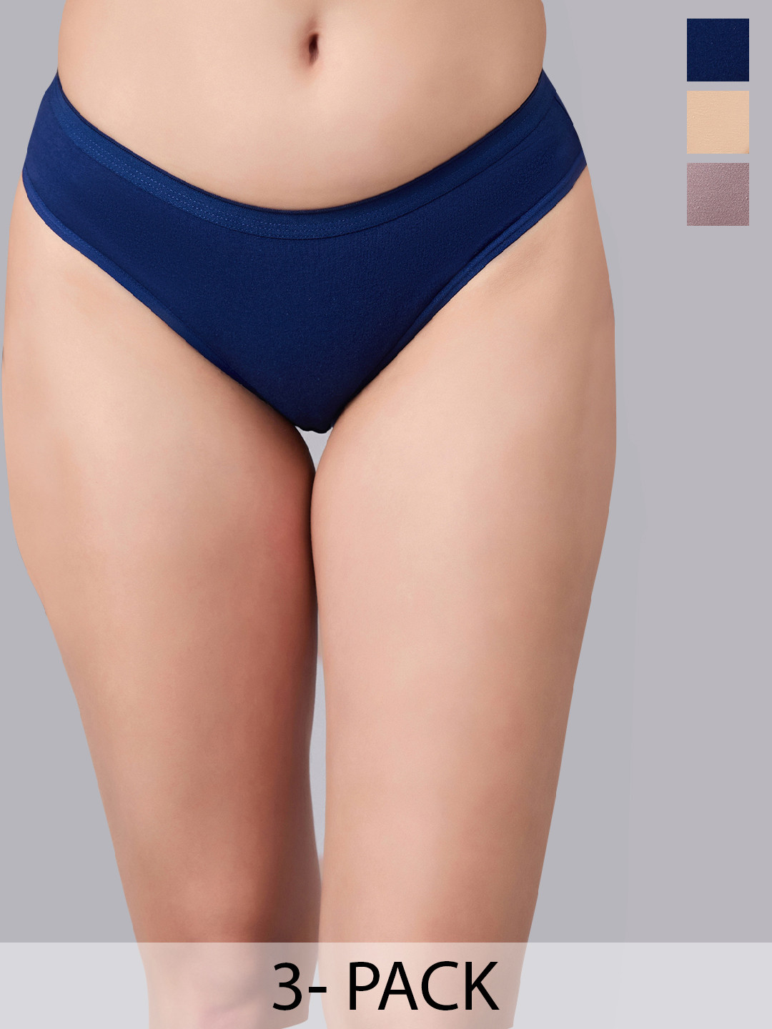 SIMOH Pack Of 3 Mid Rise Basic Assorted Briefs MB2107_ Blue_Nude_Grey