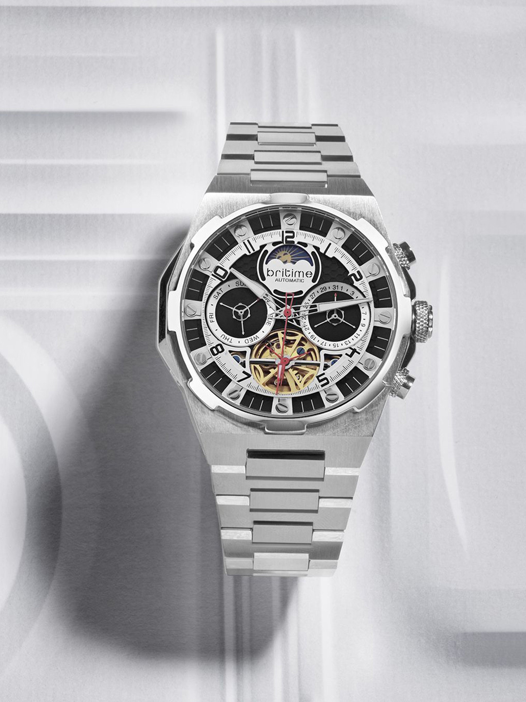 Britime Men Skeleton Dial & Stainless Steel Straps Analogue Automatic Watch 489-M10401