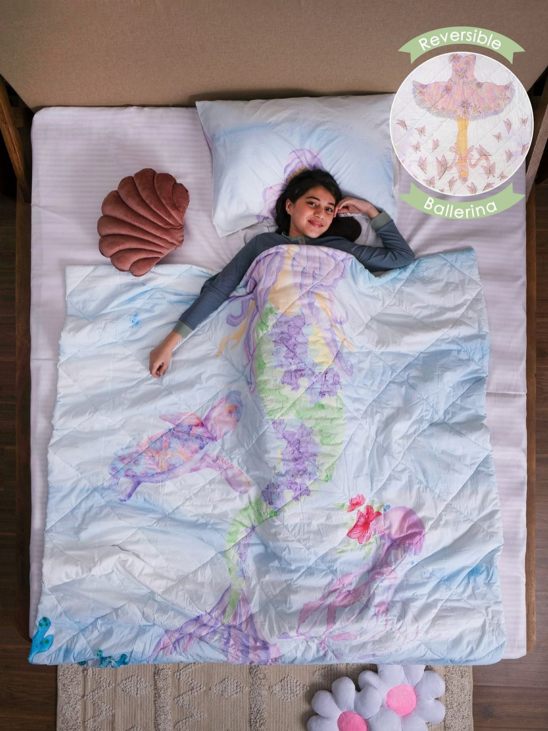 THE BABY TRUNK Kids Pack of 2 Pink Printed 210 GSM Cotton AC Room Reversible Quilt