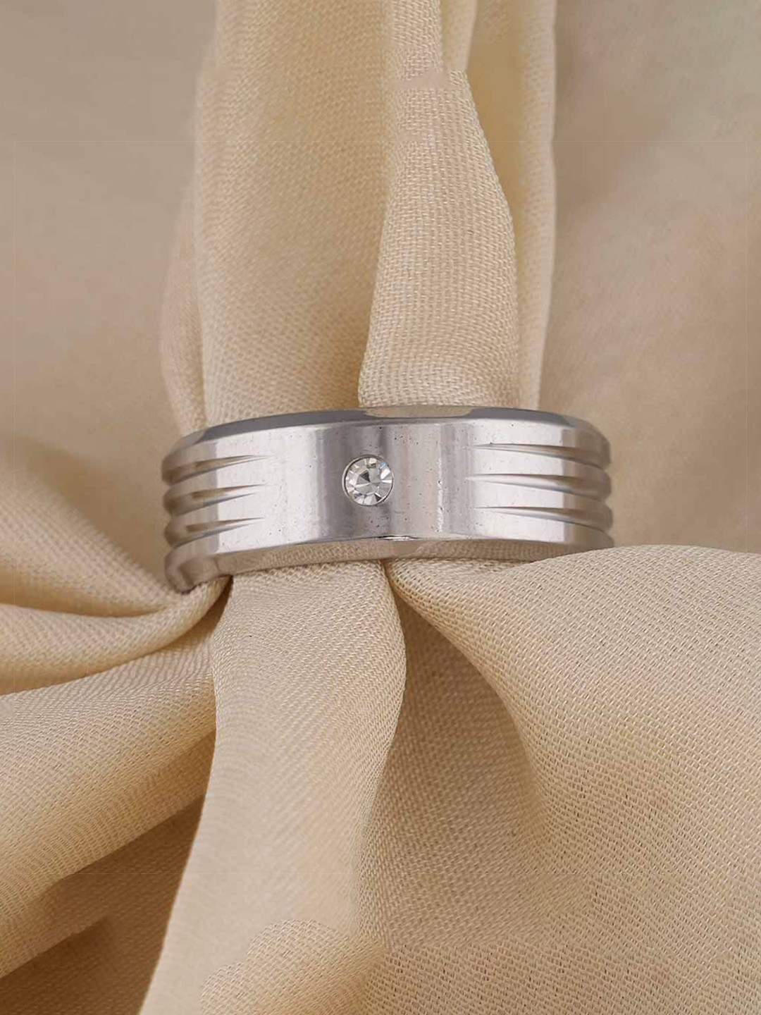 PALMONAS Men Shiny Diamond Silver-Plated CZ Studded Waterproof & Anti-Tarnish Ring