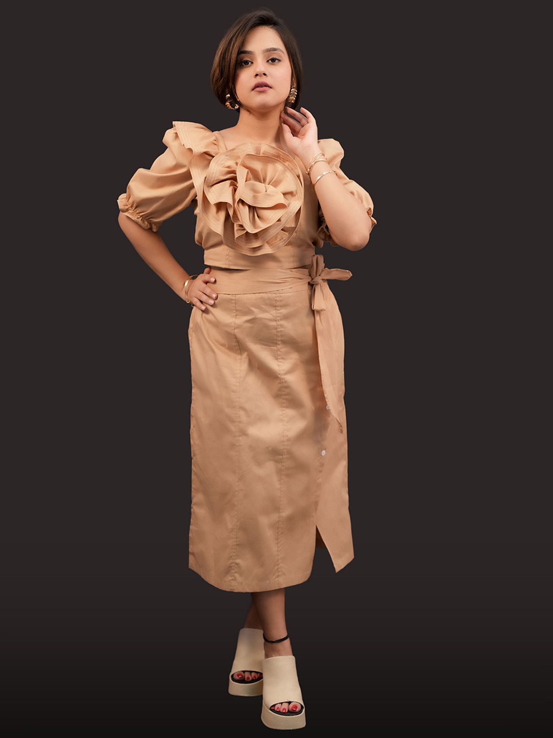 BELLO DONA CLOTHING Self-Design Pure Cotton Top With Skirt