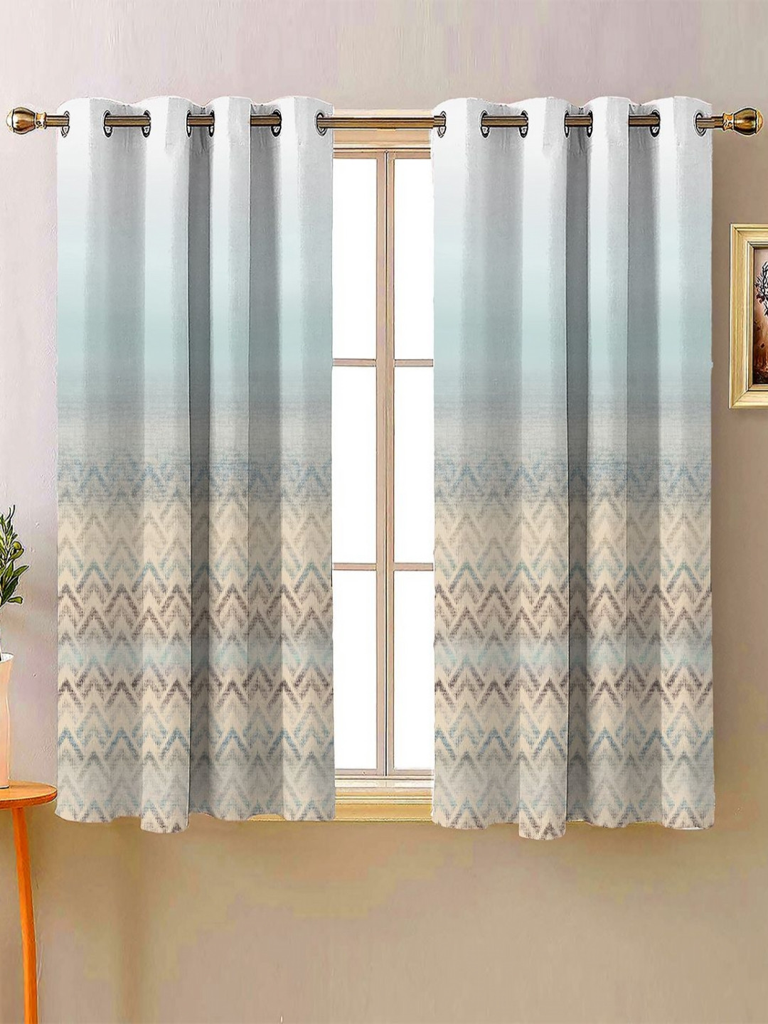 Steve & Anderson Ozzon Turquoise Blue 2 Pieces Geometric Black Out Window Curtain (5 Feet)