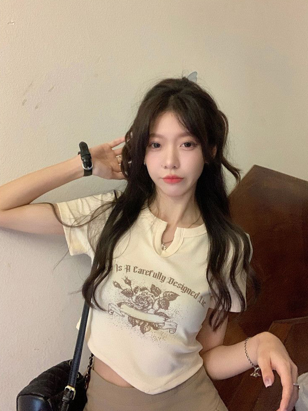 DressBerry Printed Asymmetric Hem Crop Top