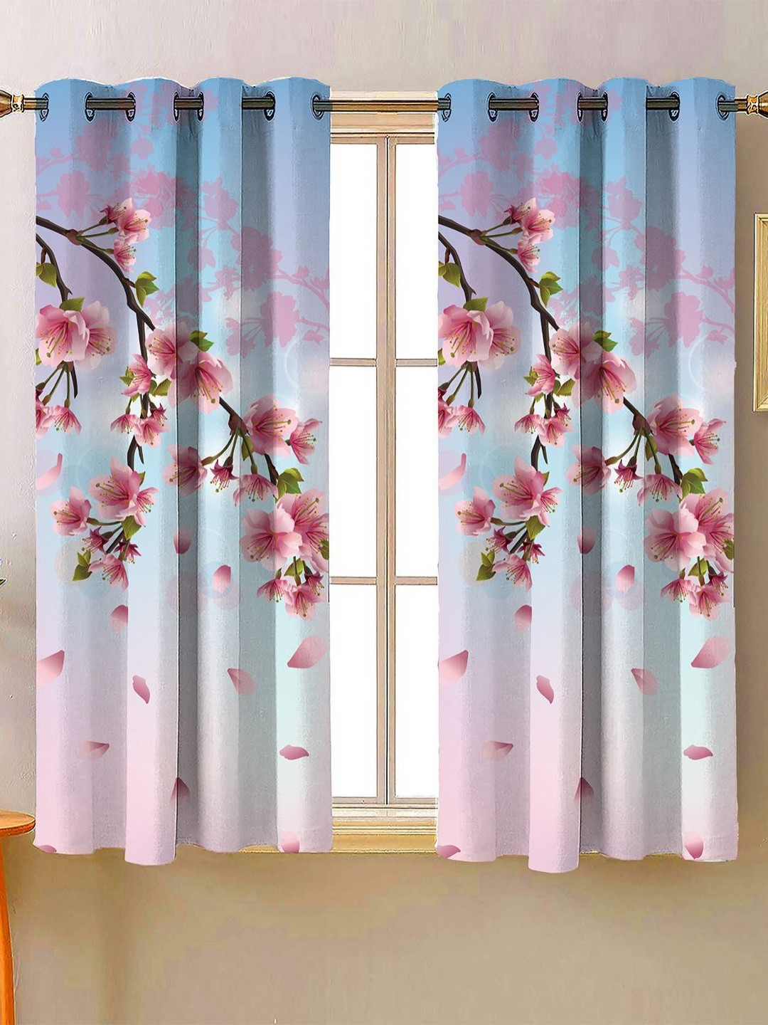 Steve & Anderson Jester Blue & Pink 2 Pieces Floral Regular Window Curtain (5 Feet)