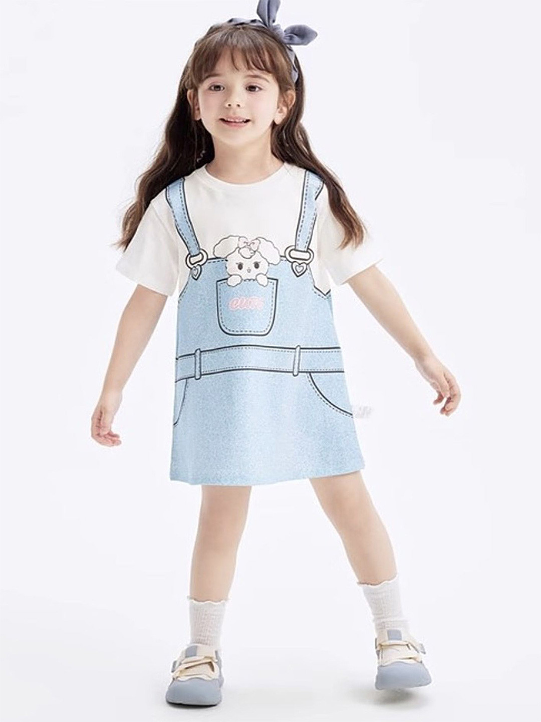 LULU & SKY Girl Printed Round Neck Short Sleeves Knee Length T-shirt Dress