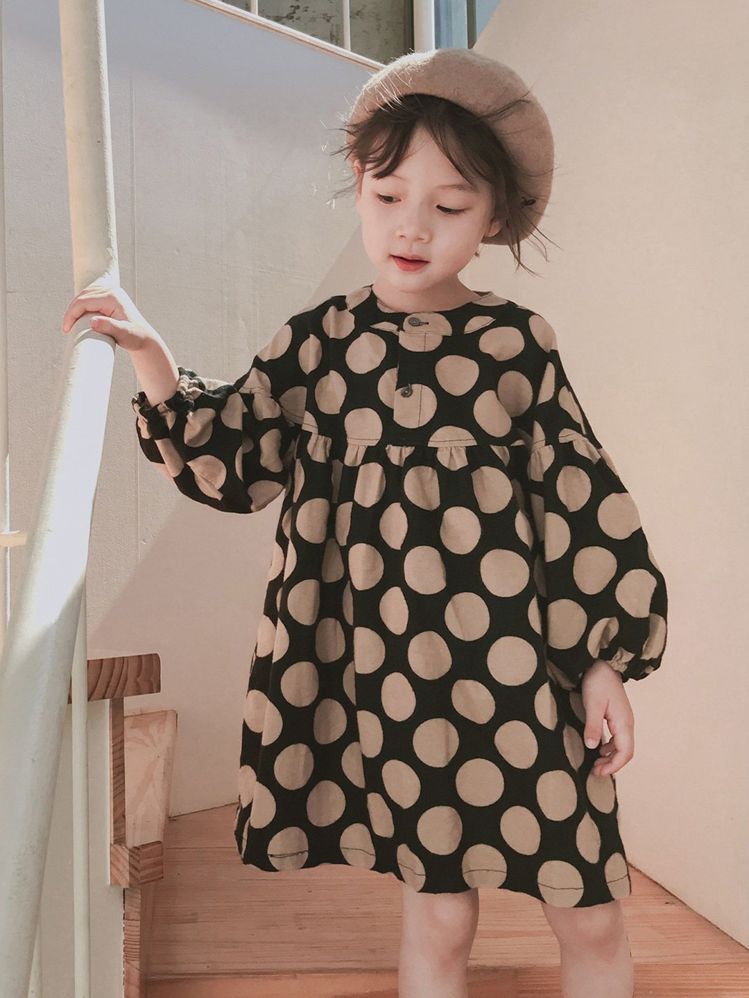 LULU & SKY Kids-Girls Neckline Polka Dot A-Line Dress