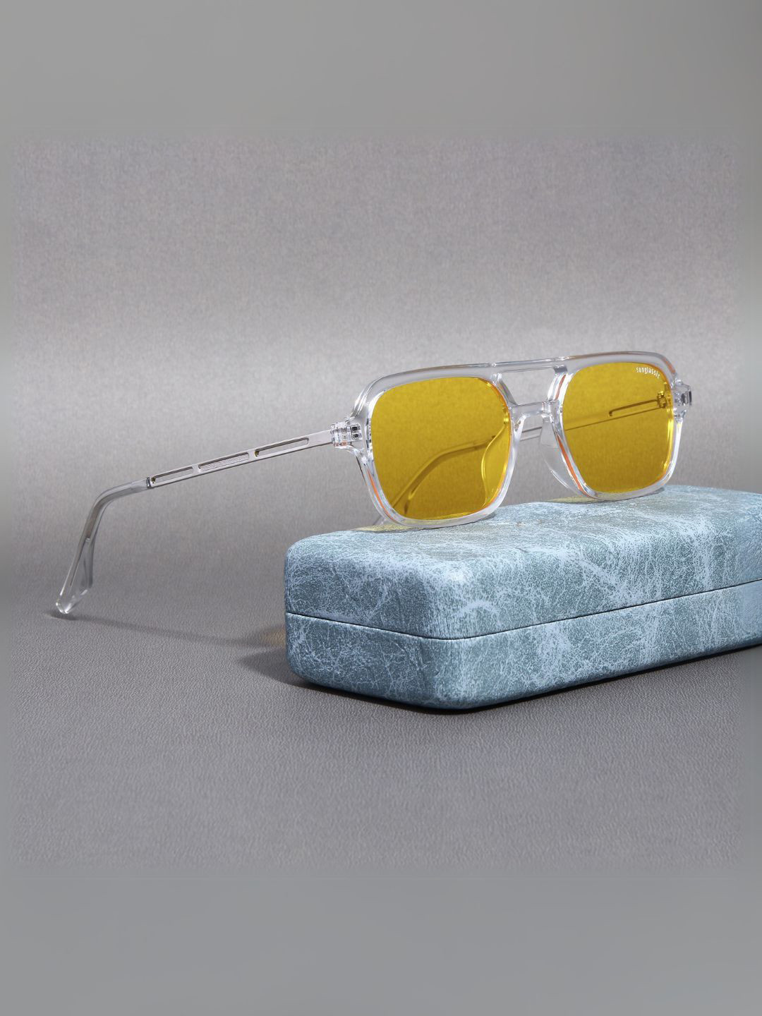 SUNGLASSIC Unisex Rectangle Sunglasses COLTON-CLEAR-YELLOW