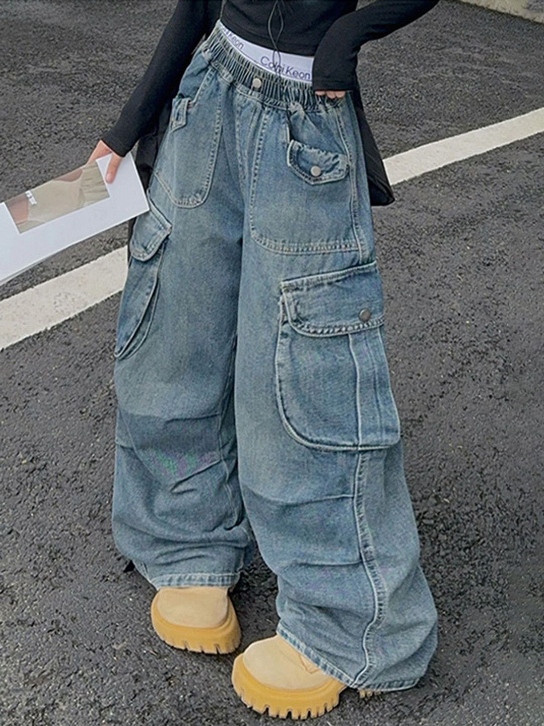 LULU & SKY Girls Low-Rise Baggy Clean Look Cargo