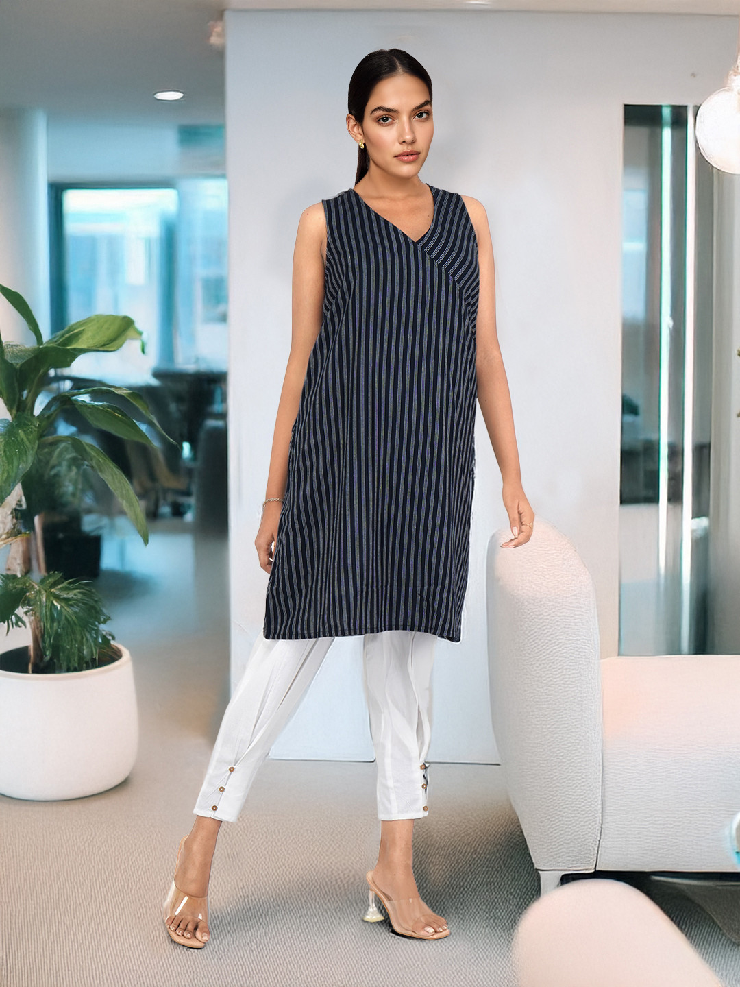 Anouk Woven Design Angrakha Kurti With Trousers