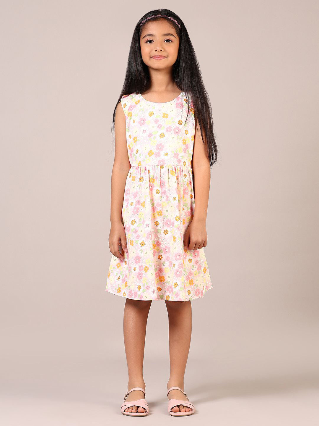 V-Mart Girl Cotton Floral Print Fit & Flare Dress
