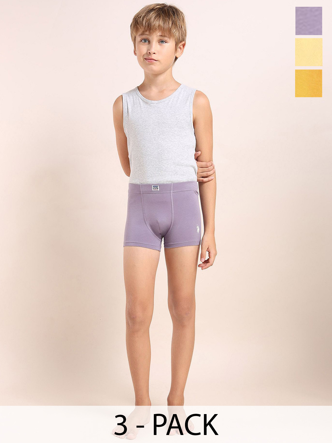U.S. Polo Assn. Kids Boys Pack Of 3 Solid Underwear Trunks - EKT06-OFY-P3