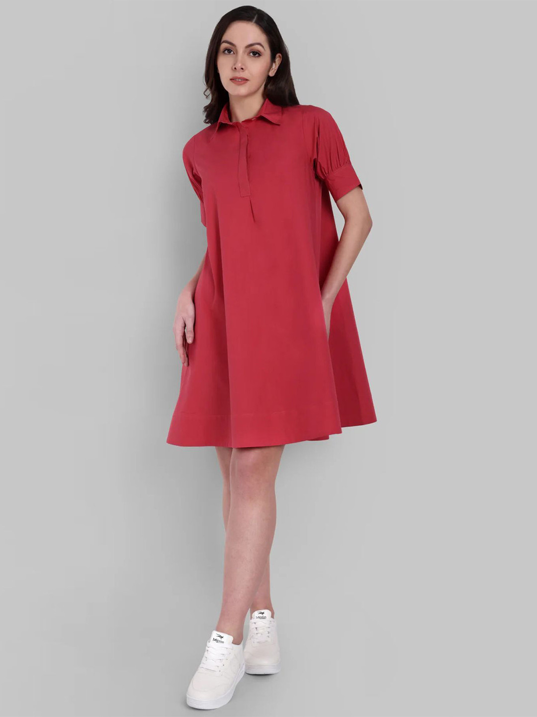 Mera Rang Women Shirt Collar A-Line Mini Dress