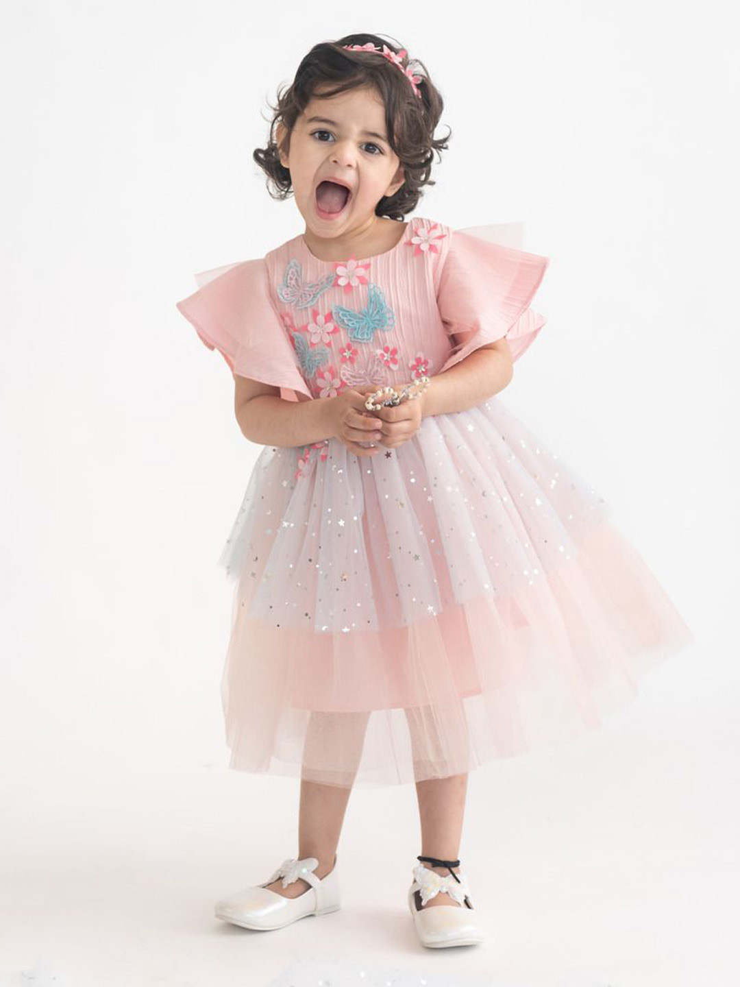 A Little Fable Girl's Flutter Sleeve Fit & Flare Dress