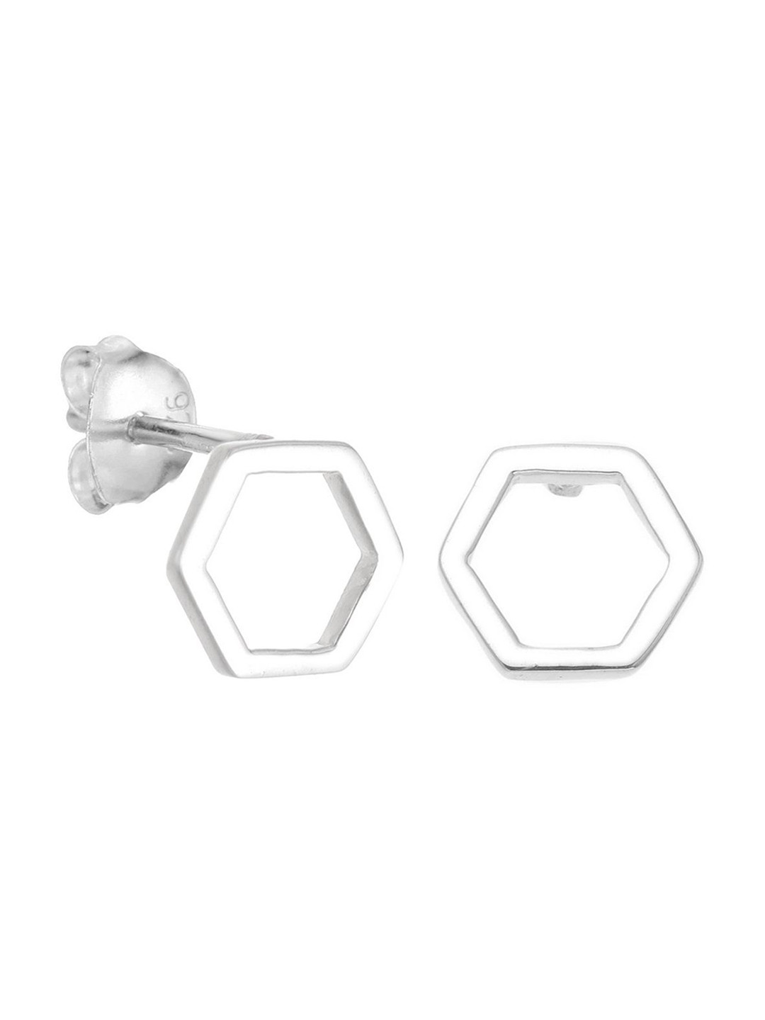 ISHI New York 925 Sterling Silver Rhodium Bling Hexagon Earrings