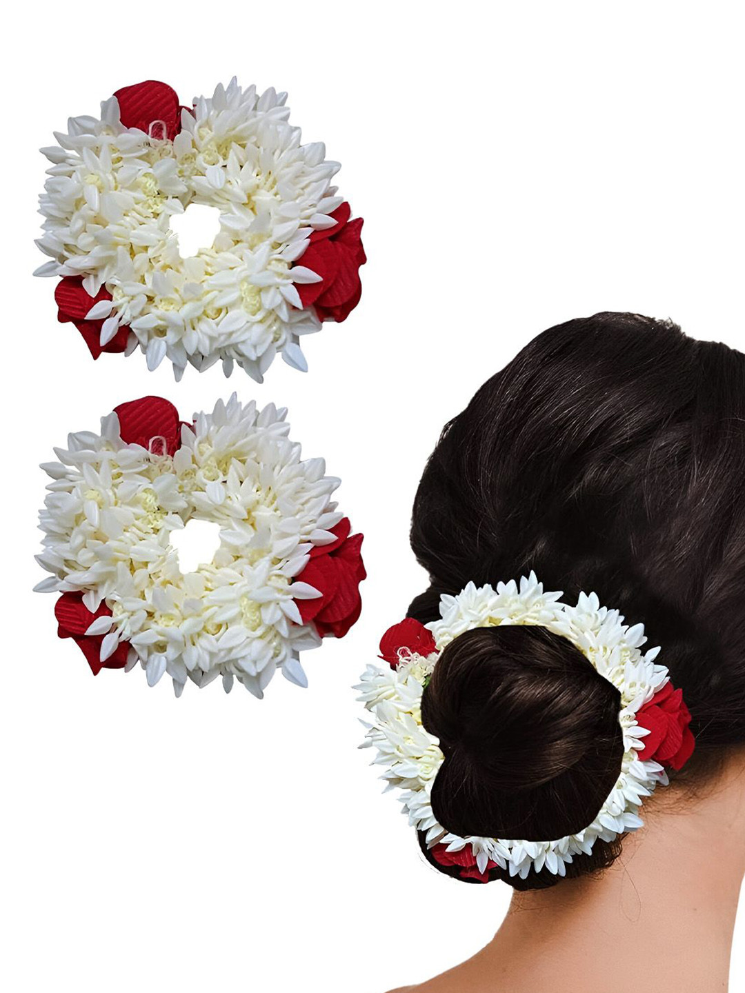 Matra 2 Pcs Hair Gajra Scented Mogra Rose Flower Scrunchie