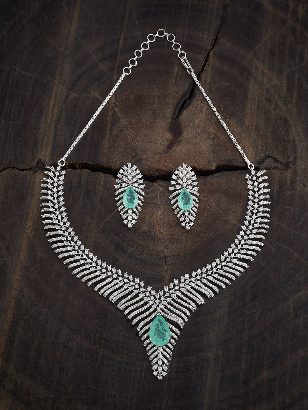 Kushal's Fashion Jewellery Mint Rhodium-Plated Party Zircon Necklace
