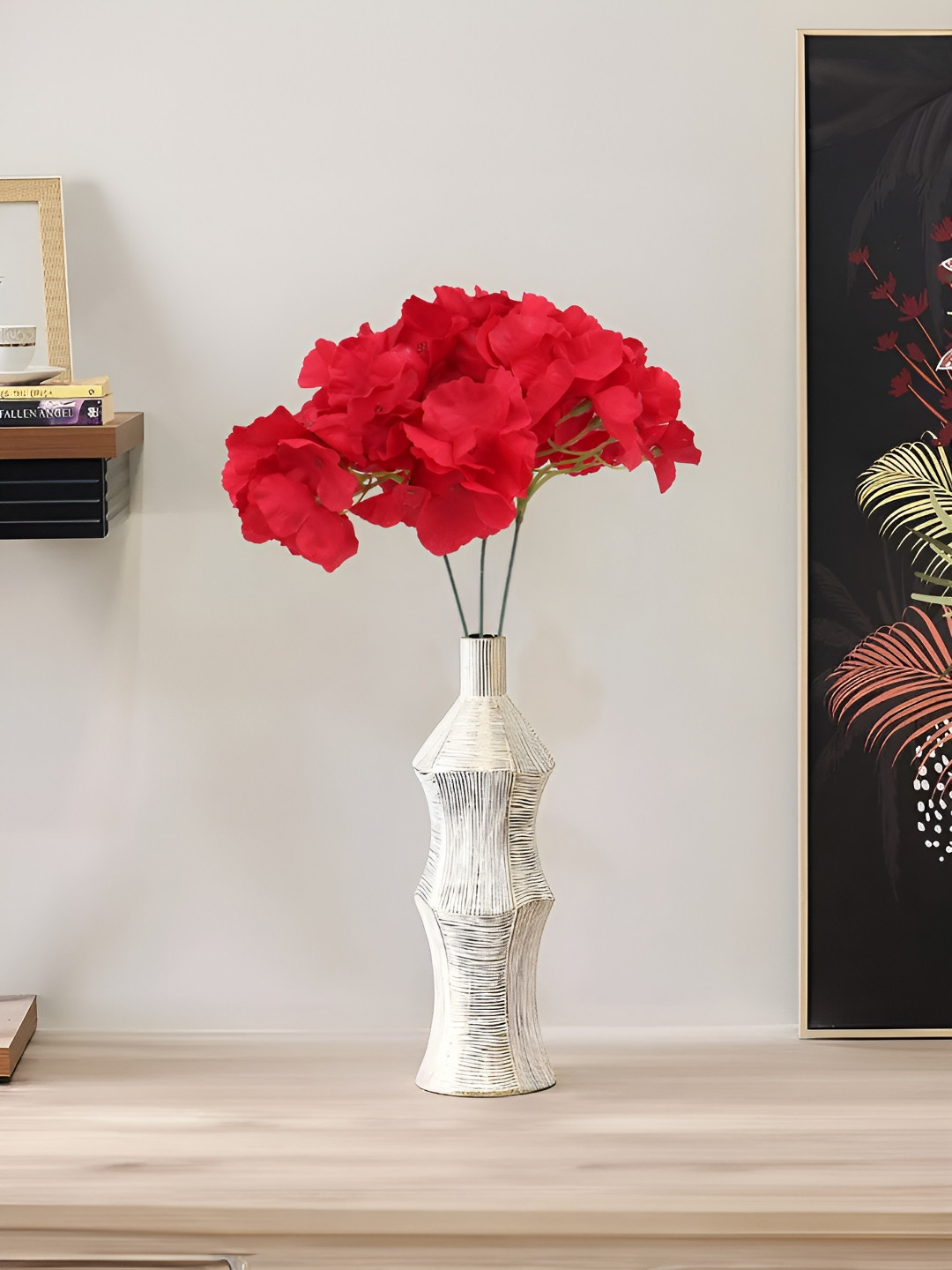 LITVERSE Red 3 Pieces Hydrangea Artificial Flower