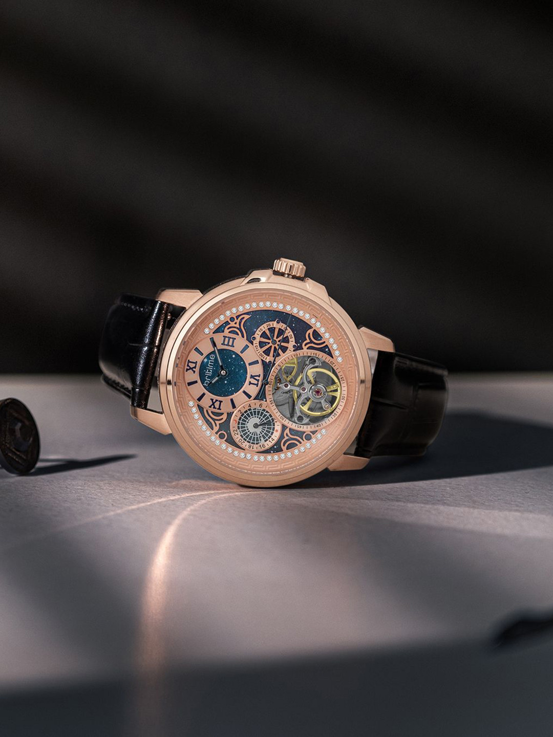 Britime Men Embellished Dial Automatic Blue Dial Multi-Function Leather Watch 274-L30506