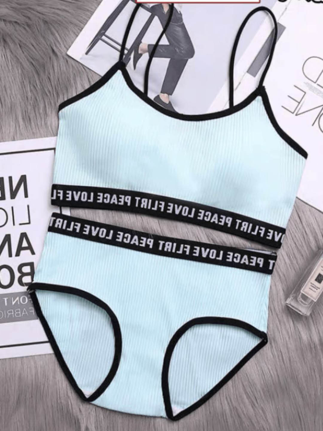 MADE FOR HER LABEL Printed Padded LingerieSet MFH-LETTERLING-GREEN-FREE SIZE