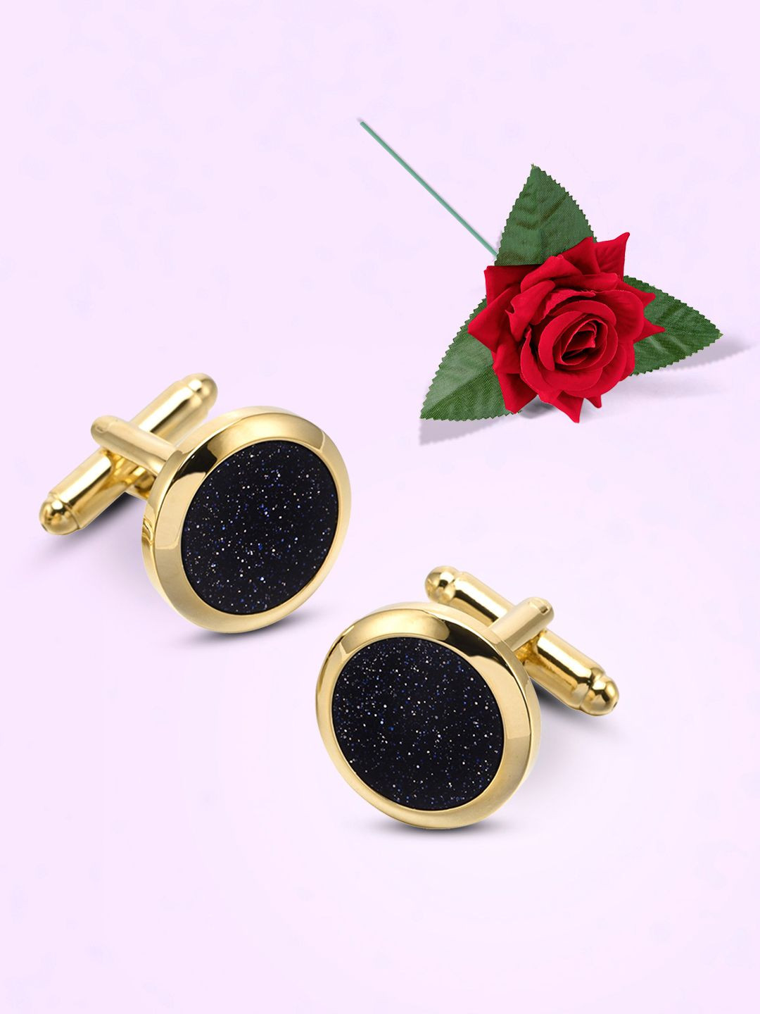 Peora Men Gold Two Tone Cufflinks Set With Red Rose