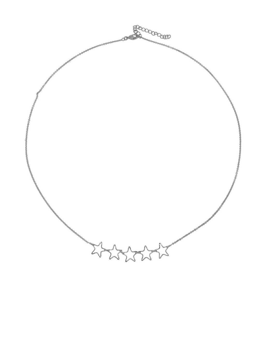 ISHI New York Brass Rhodium Plated 5 Star Silver Necklace