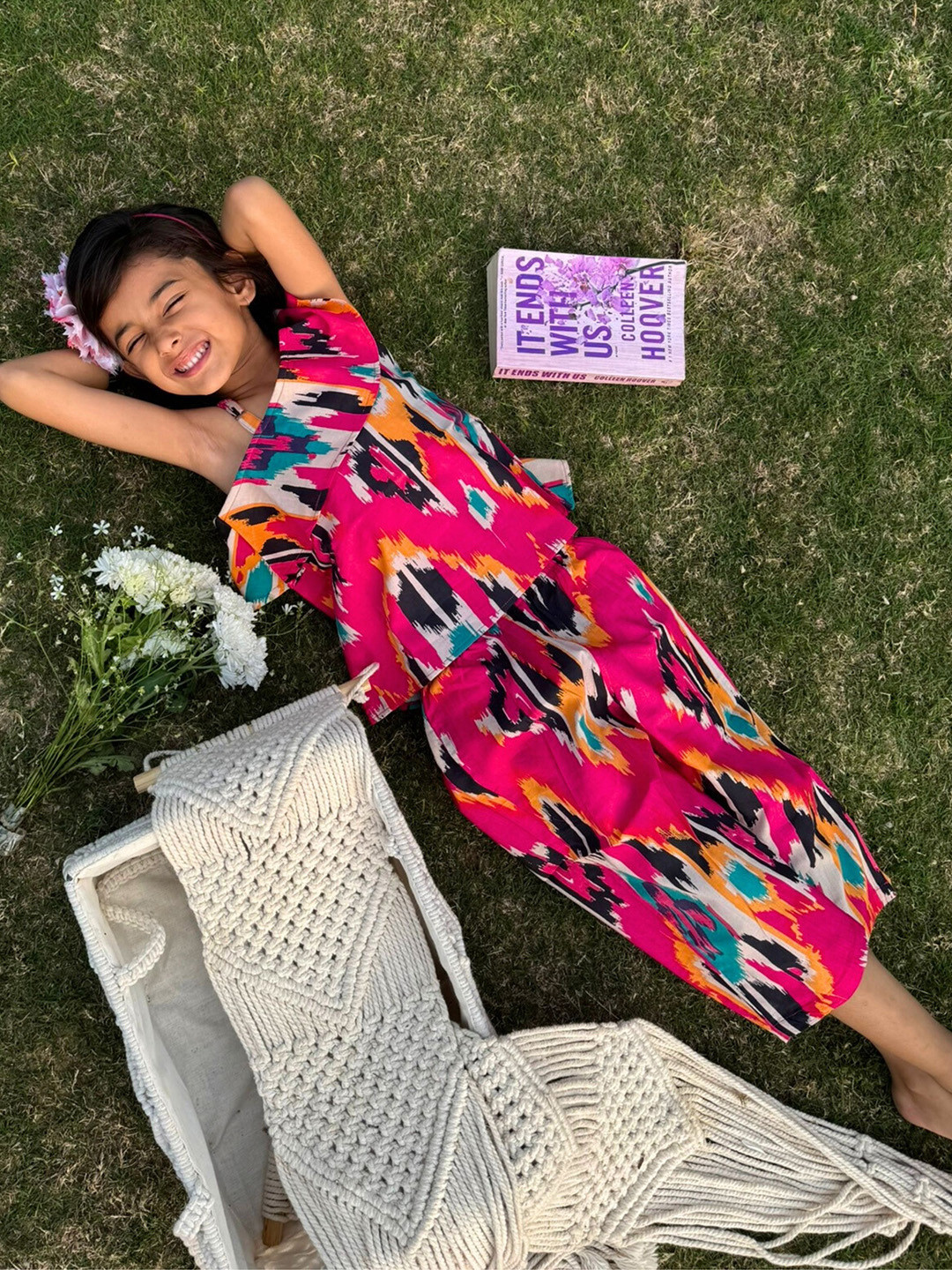 Peekaaboo Kids Girls Rangoli Printed One Shoulder Pure Cotton Top With Palazzos