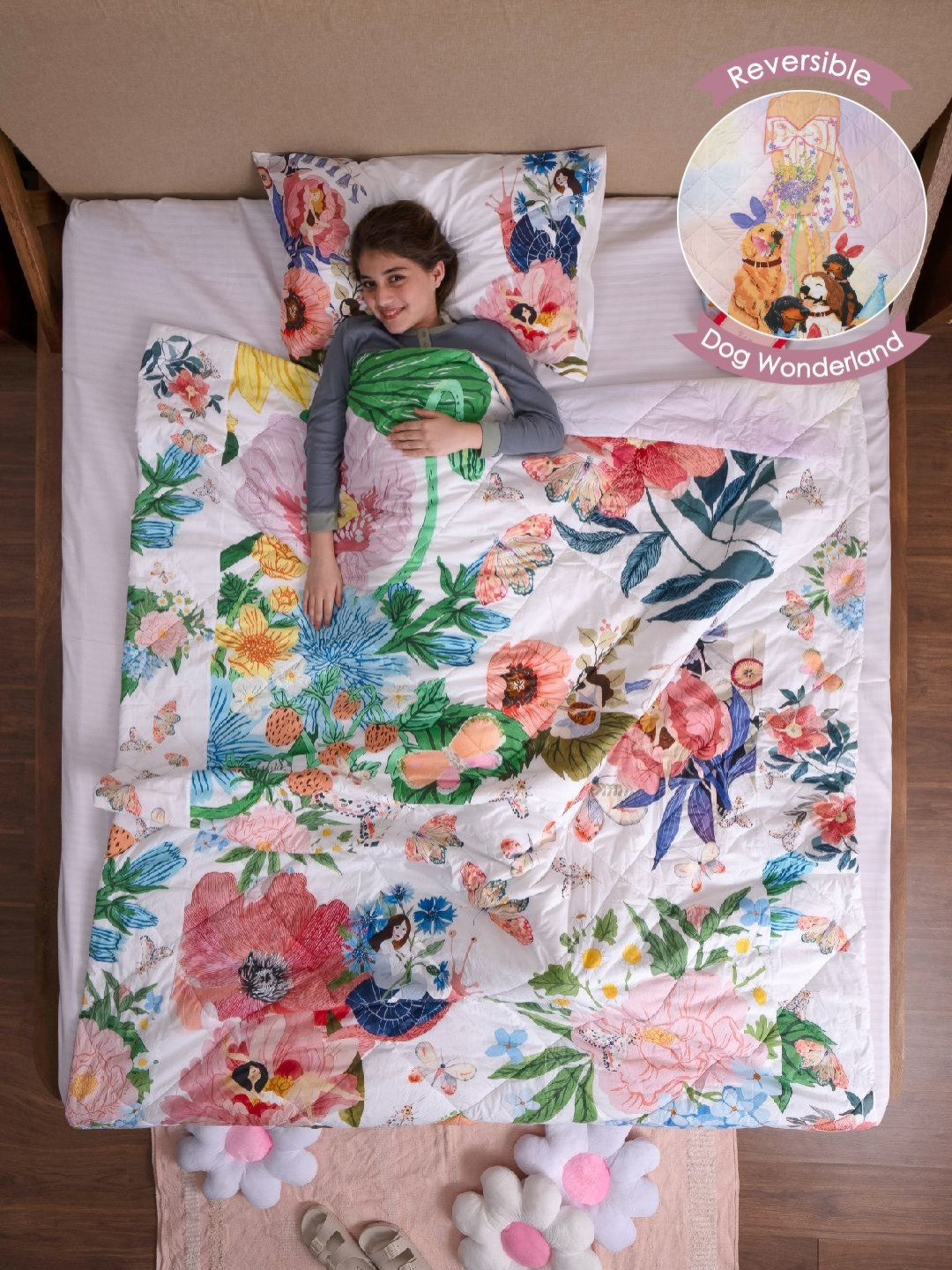 THE BABY TRUNK Pack of 2 Floral 210 GSM Egtyptian Cotton AC Room Kids Reversible Quilt