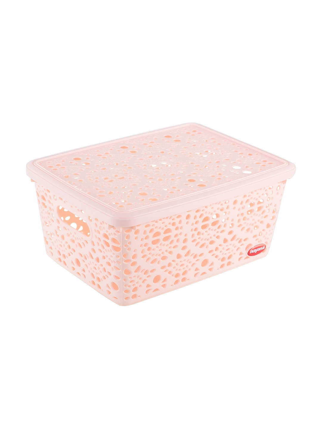 Nayasa Beige Flower Plastic Storage Basket with Lid