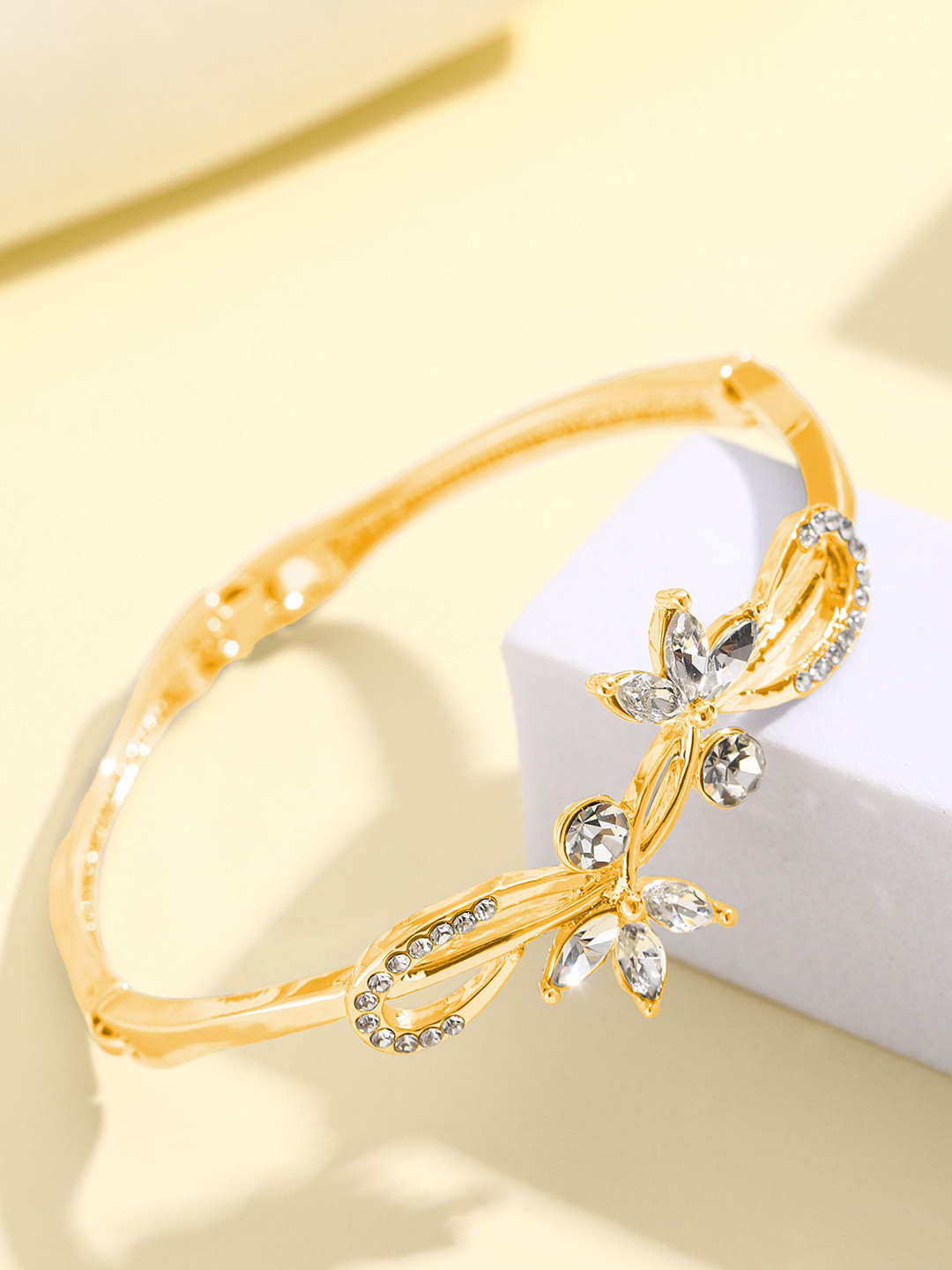 Shining Diva Fashion Women Crystals Gold-Plated Kada Bracelet