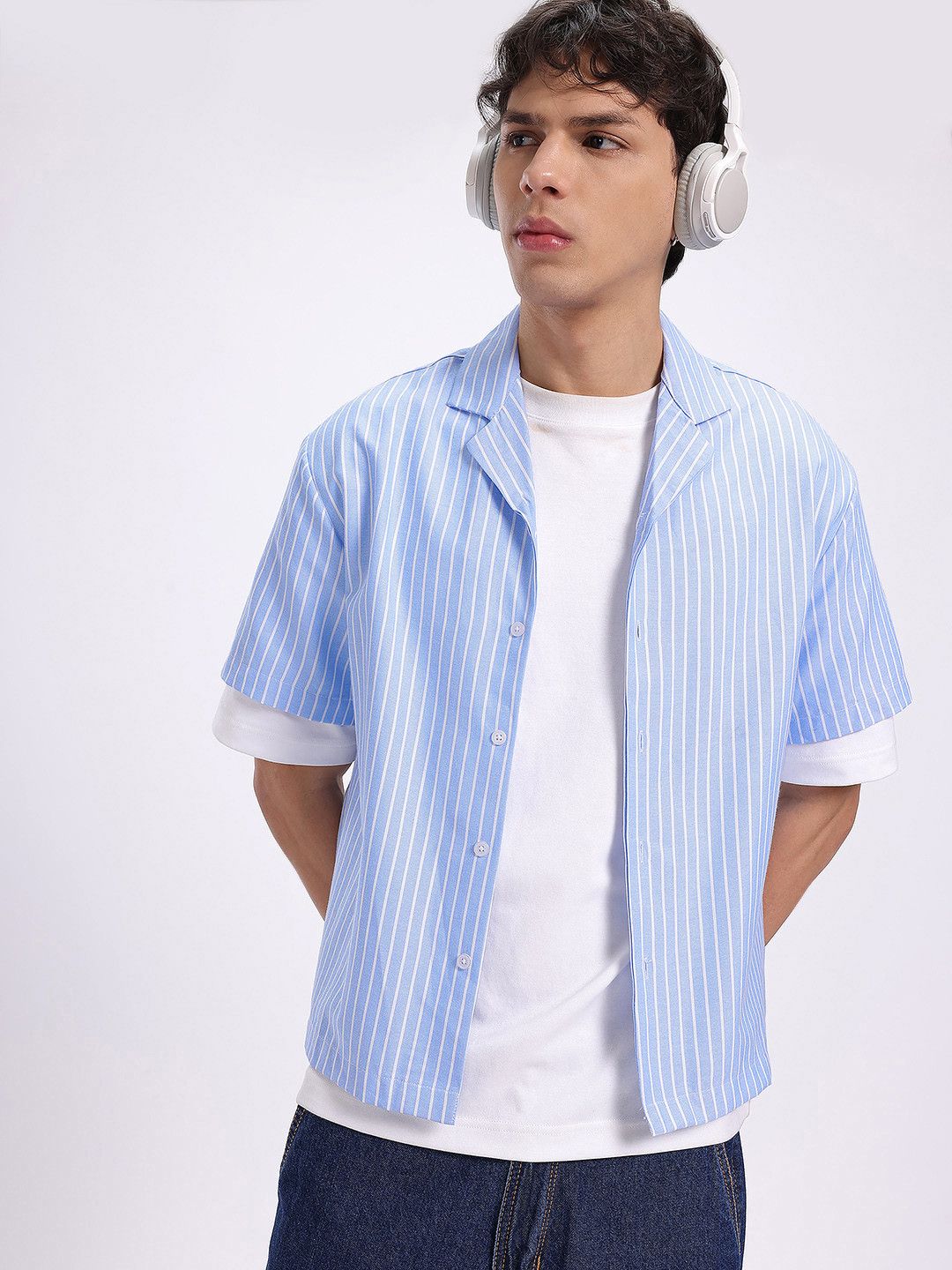 glitchez Stripes Cuban Collar Regular Fit Casual Shirt