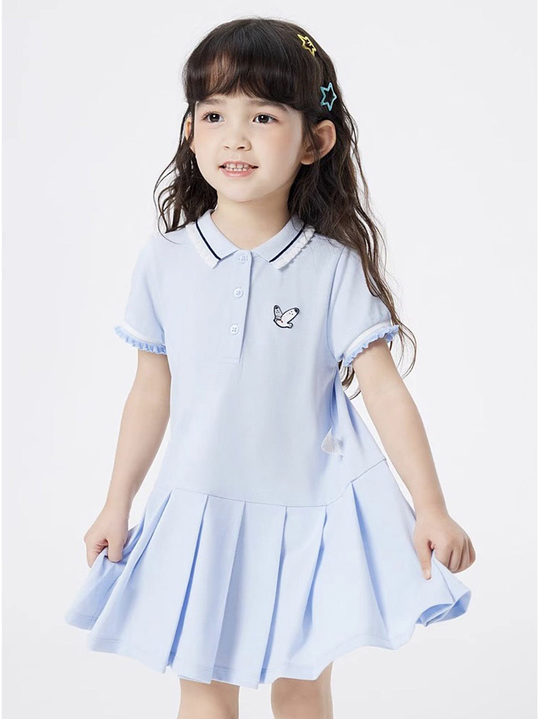 LULU & SKY Girl Shirt Collar Drop-Waist Pleated Above Knee Dress