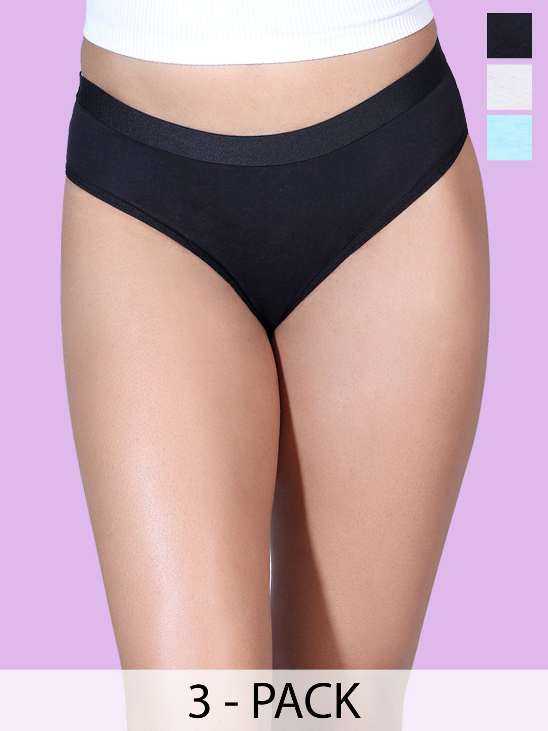 Amour Secret Pack Of 3 Mid Rise Hipster Briefs - P2012N_Blk_Nud_Mgrn_S