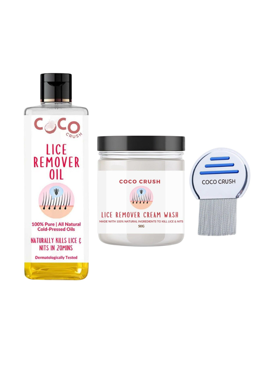 Coco Crush Natural Lice Treatment Hair Cream 50g Oil 100ml & Comb Hair Care Combo
