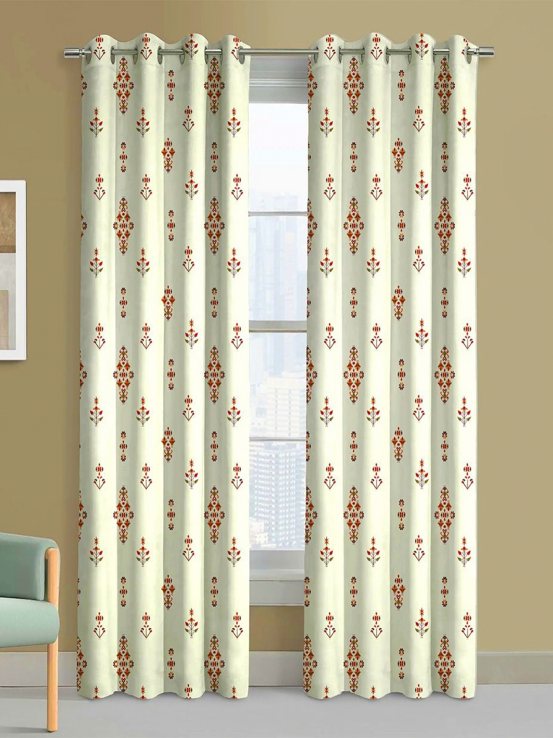 Steve & Anderson Indian Motifs Red 2 Pcs Ethnic Motifs Black Out Long Door Curtain (9Feet)