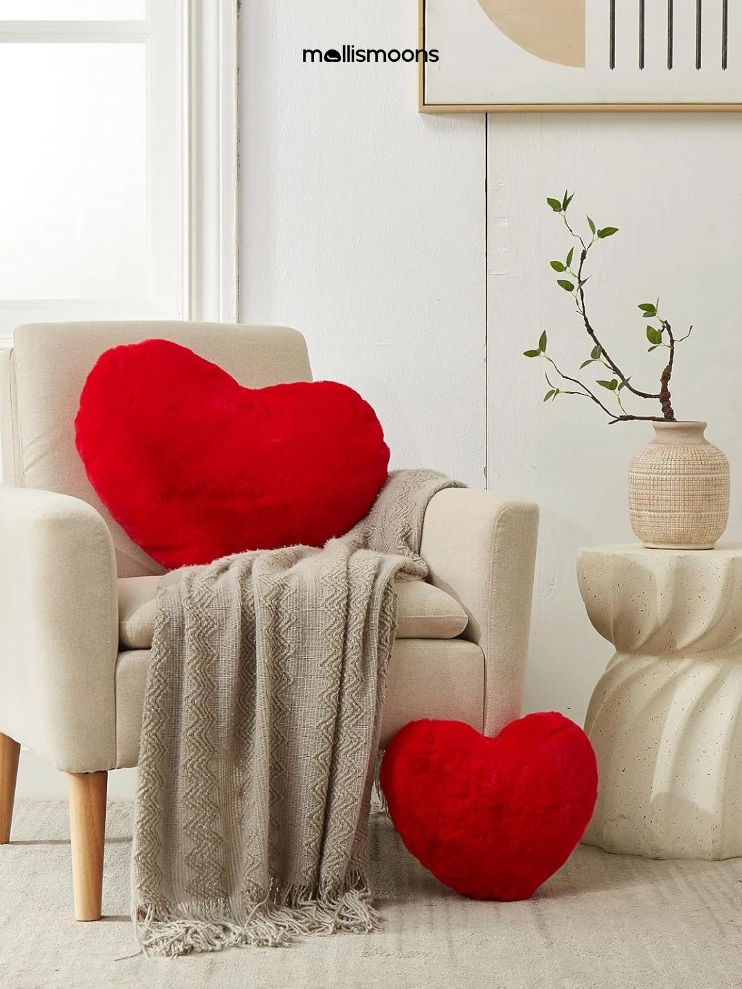 Mollismoons Red Heart Shaped Ultra Fluffy & Soft Pre-Filled Cushion