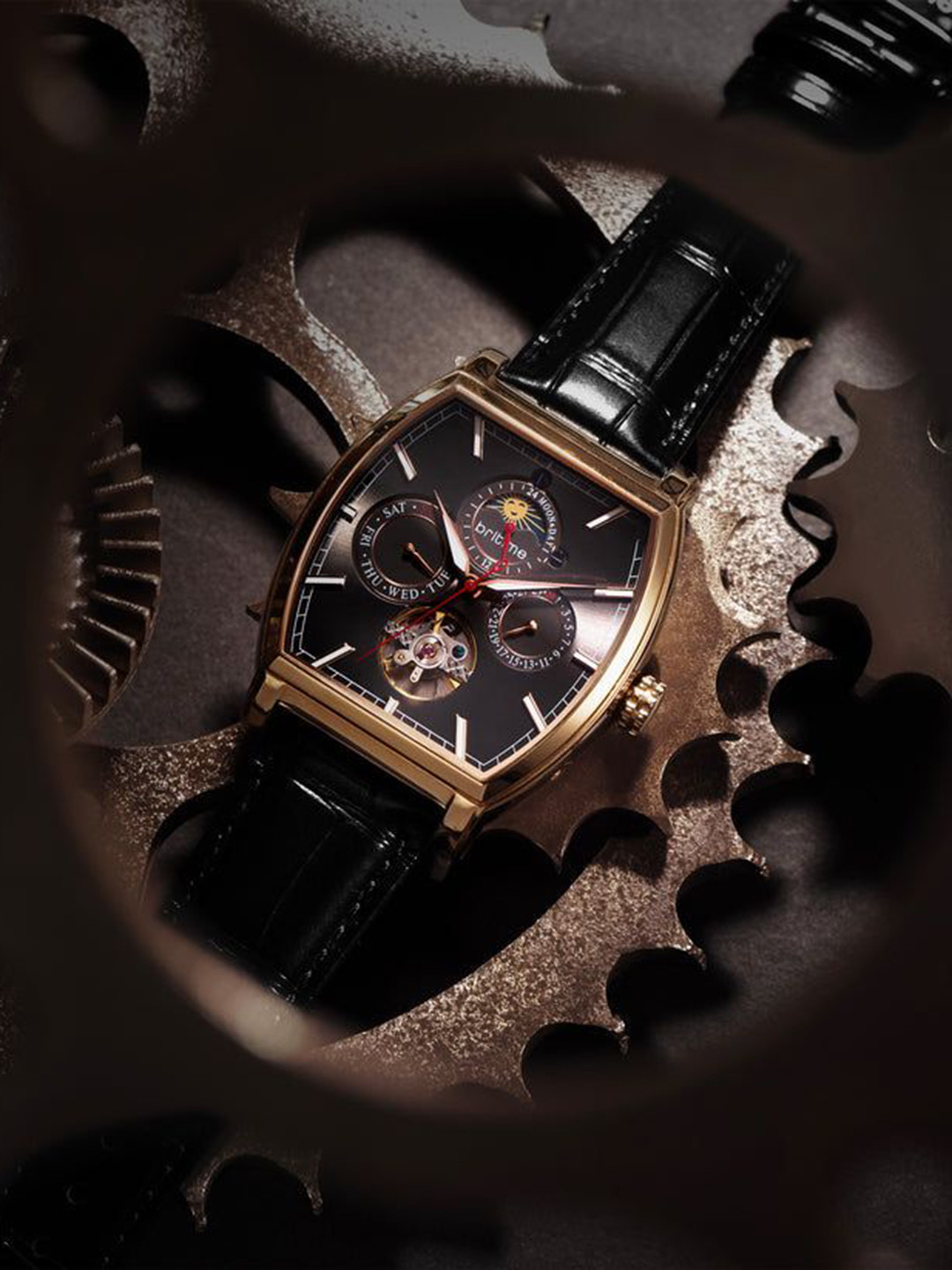 Britime Men Dial & Leather Textured Straps Analogue Automatic Watch 985-L30406