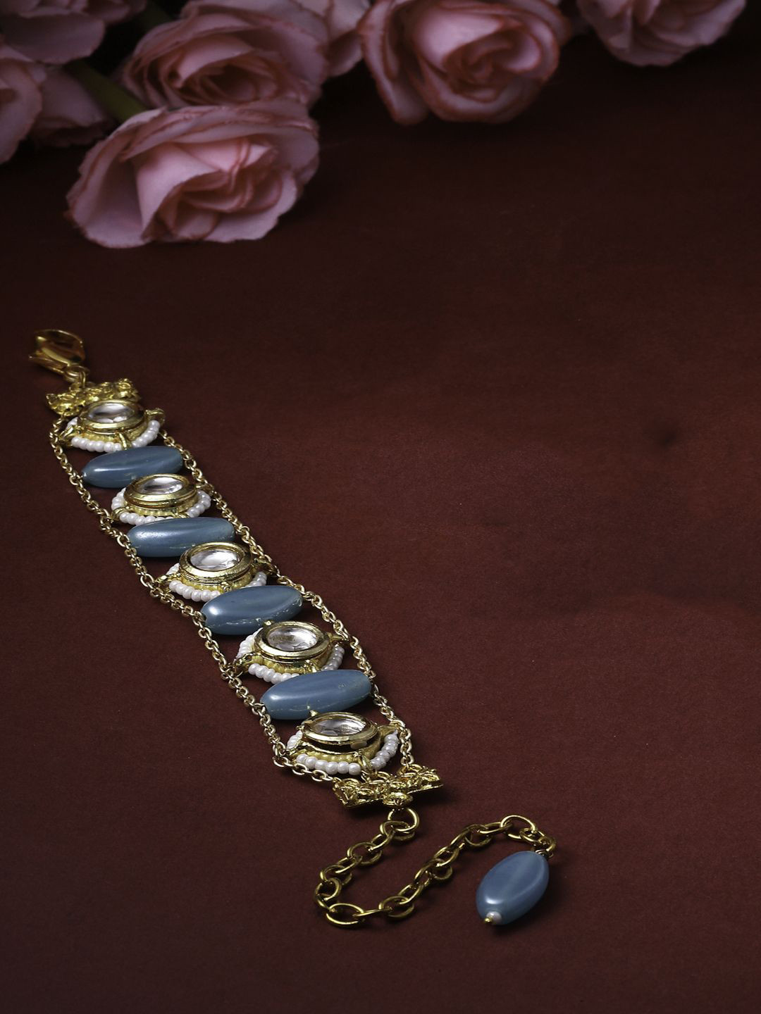 DUGRISTYLE Neela Sitara Gold-Plated Kundan Studded & Beaded Link Bracelet