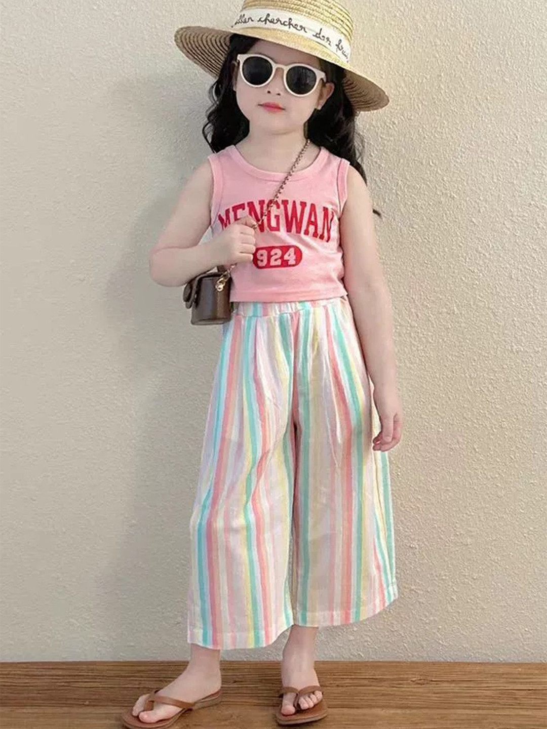 LULU & SKY Girls Typographic  Printed Top With Palazzos