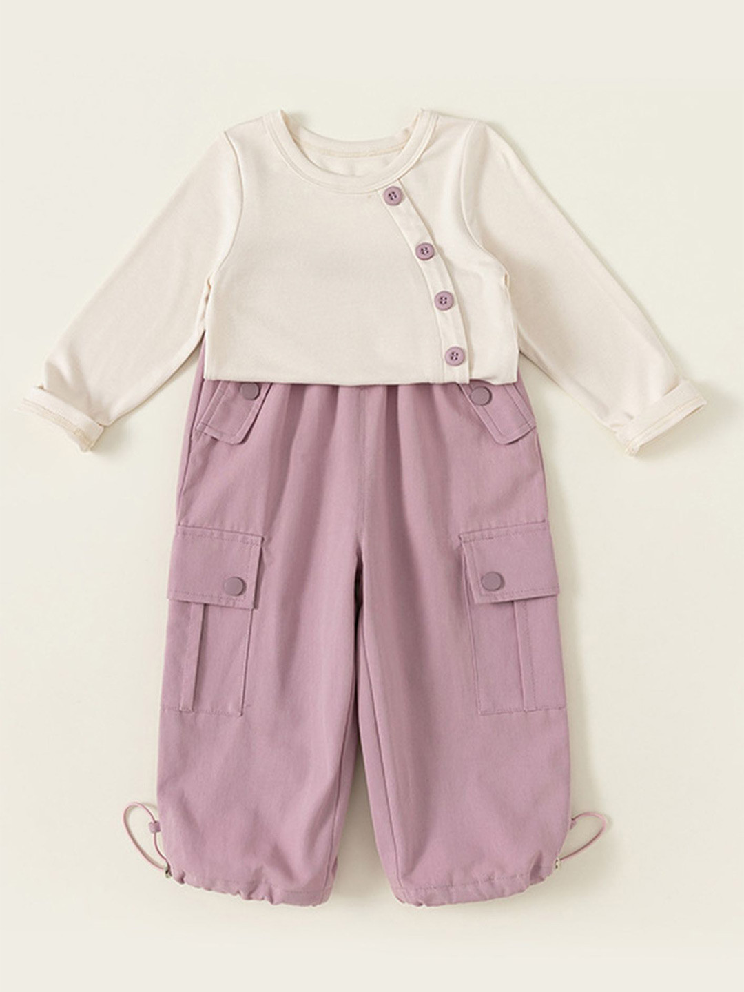 LULU & SKY Girls Round Neck Top With Cargo Pants