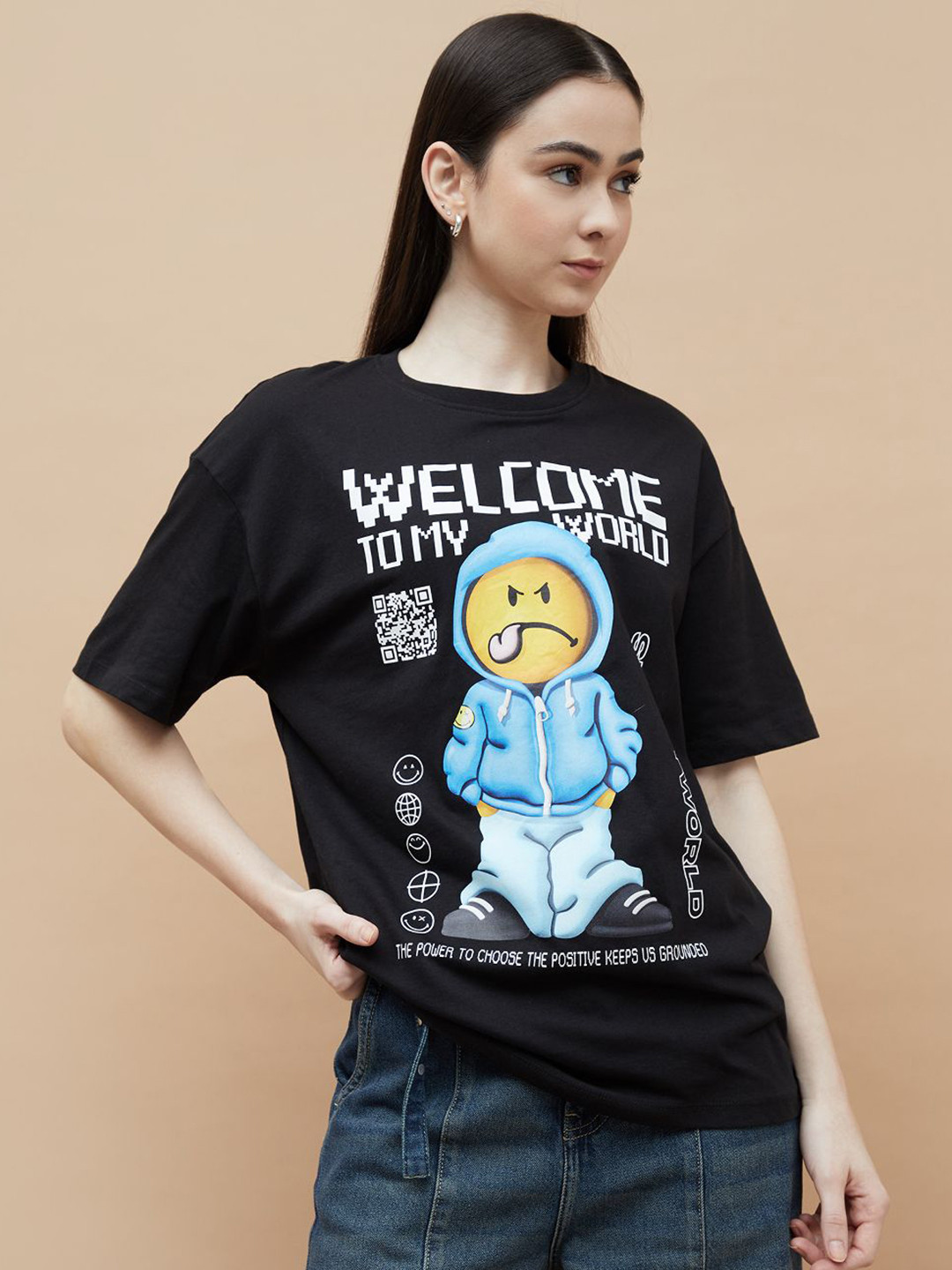 Ginger by Lifestyle Women Smiley Printed T Shirt