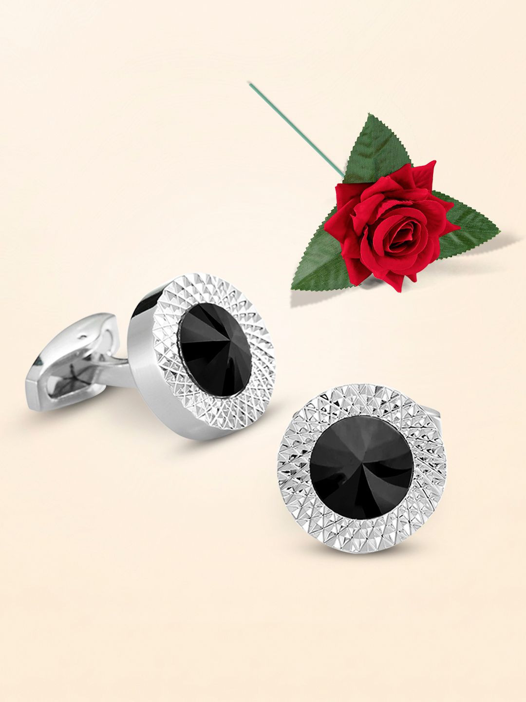 Peora Geometric Cufflink With Red Rose
