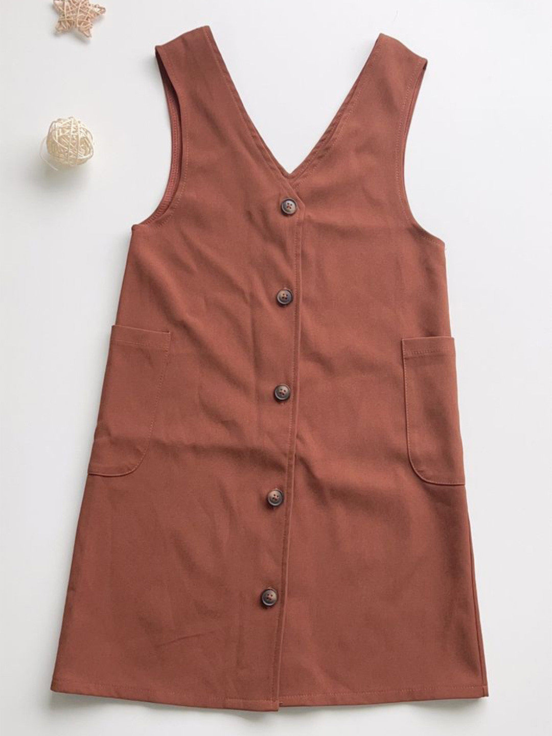 LULU & SKY Girls Sleeveless V-Neck Front Open Button Closure A-Line Knee Length Dress