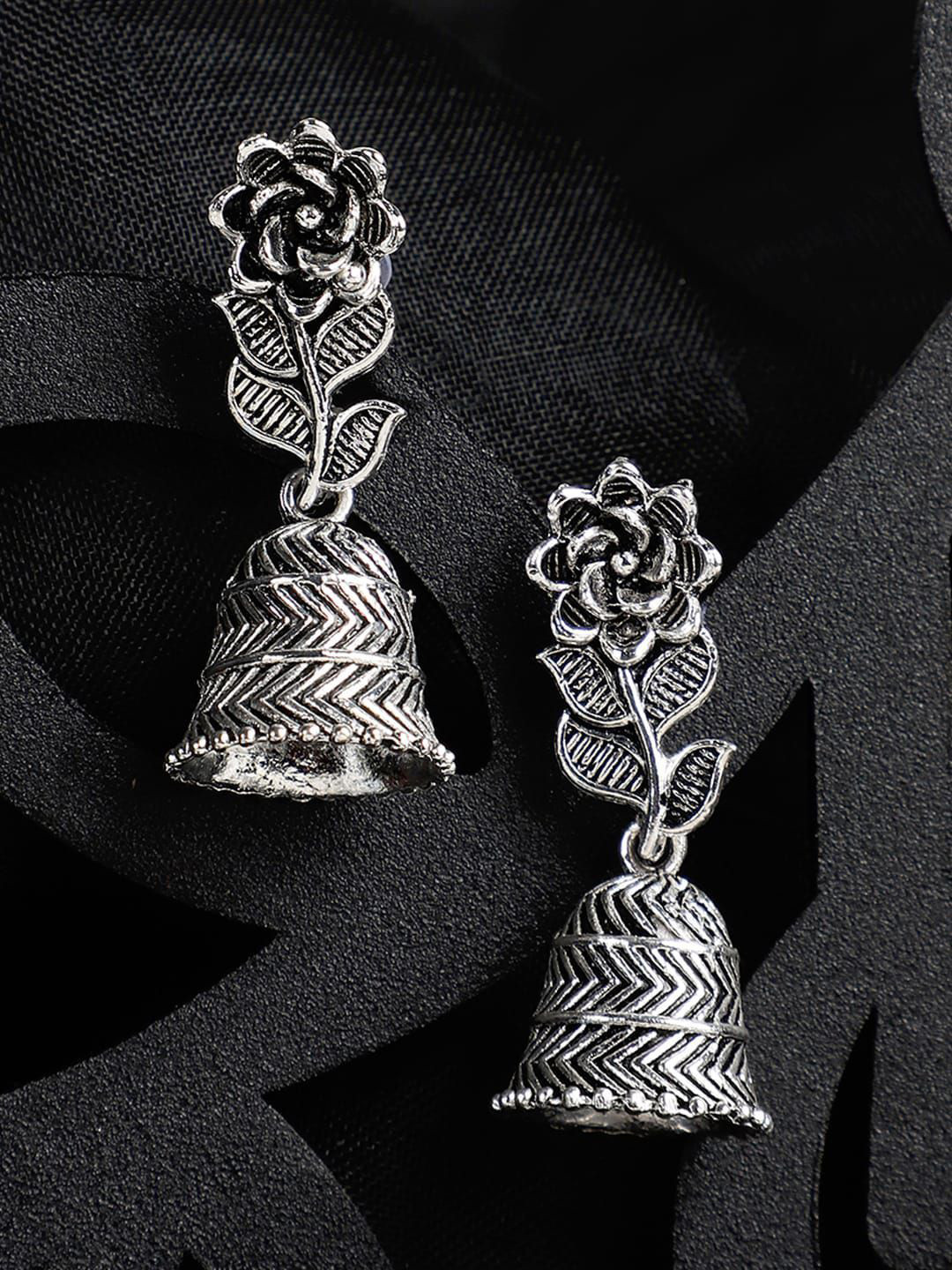 Sangria Silver-Plated Traditional Antique Floral Jhumkas