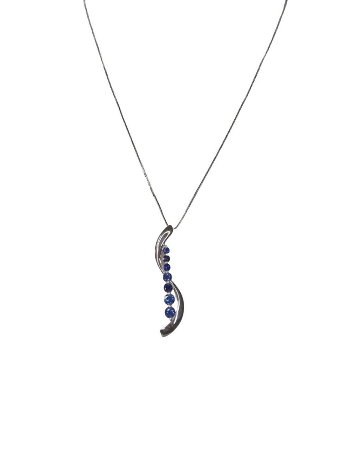 ISHI New York 925 Sterling Silver Seven Chapters CZ Necklace (Dark Blue)