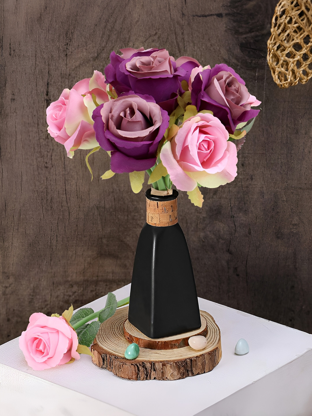 LITVERSE Pink 12 Pieces Rose Fake Silk Artificial Flower