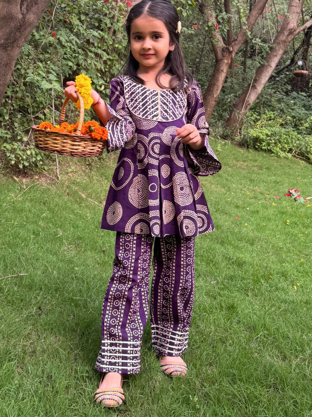 Peekaaboo Kids Girls Kaleera Printed Round Neck Pure Cotton Tunic With Palazzo