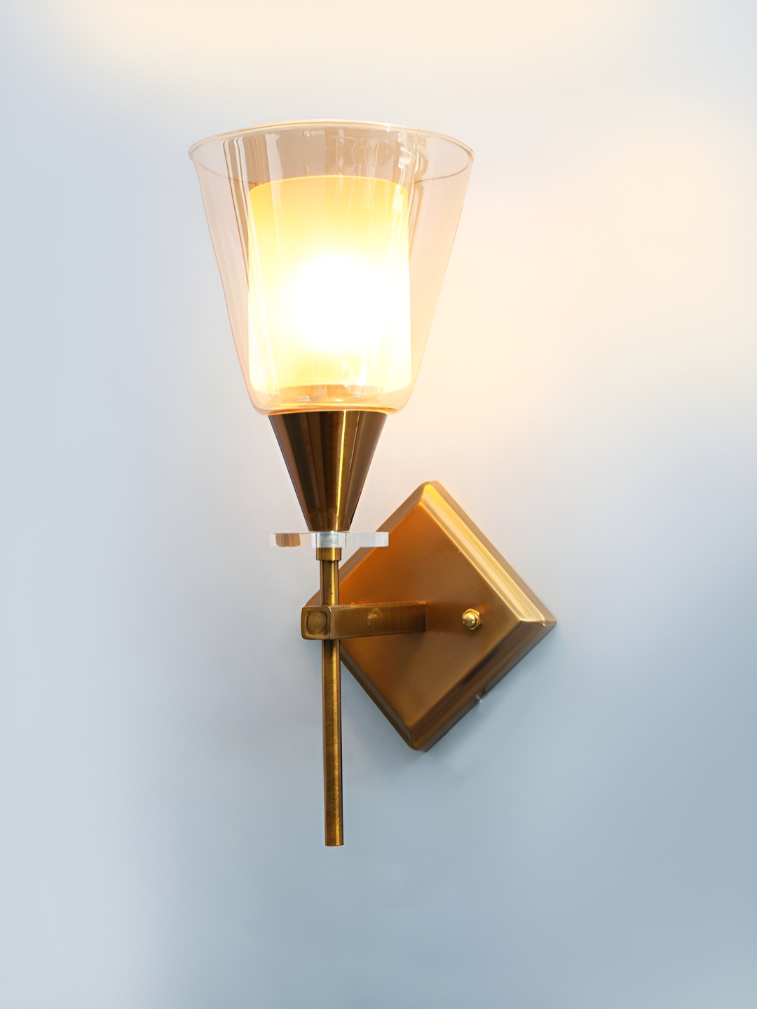 SHREE KALA HOME DECOR Vintage Gold-Toned Abstract Shaped Wall Lamp With Double Glass